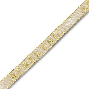 Lint met tekst "Apres chic" Sand beige-gold-white - per meter