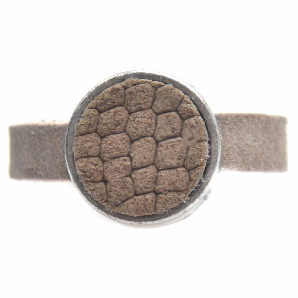 Ring Plat leer & leer cabochon breed DIY taupe reptile