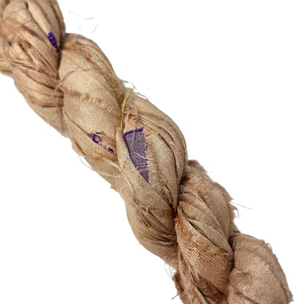 Sari lint plat Beige met paarse accenten - per meter