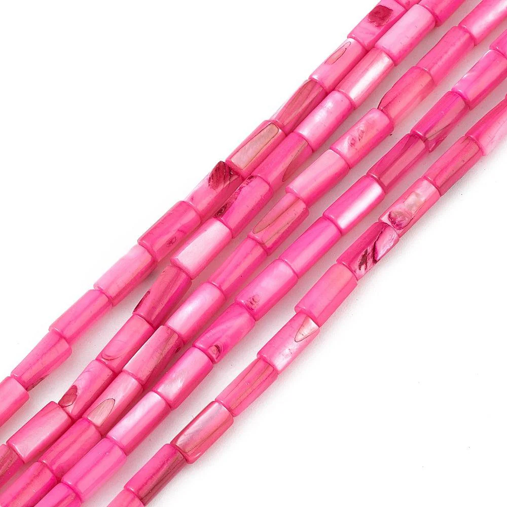 Schelp kralen tube deep pink 8x4mm ~ per stuk