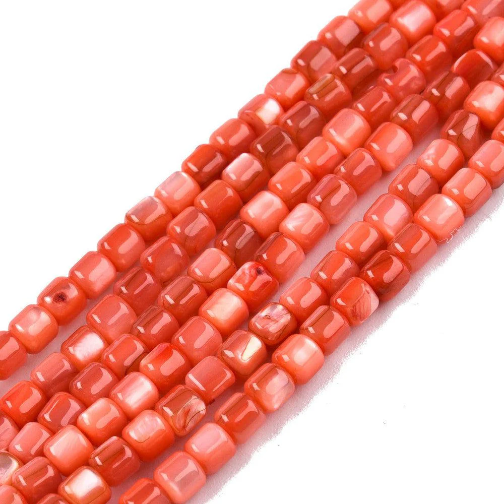 Schelp kralen tube orange red 4mm ~ per stuk